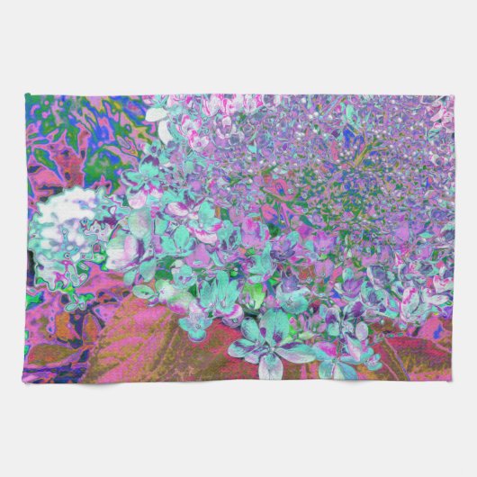 Elegant Aqua en Paarse Limelight Hydrangea Detail Theedoek (Horizontaal)