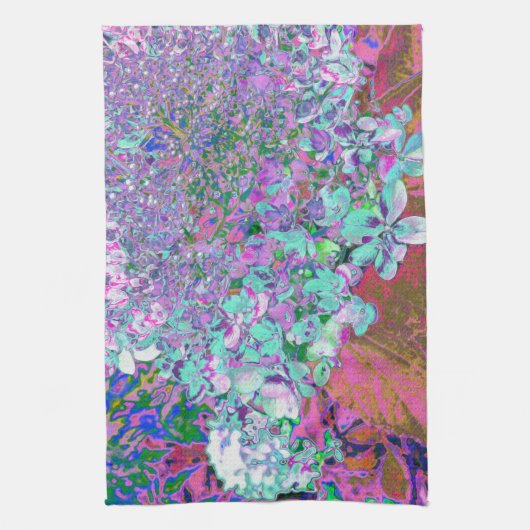 Elegant Aqua en Paarse Limelight Hydrangea Detail Theedoek (Verticaal)