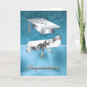 Elegant Aqua en Silver Afstuderen Kaart (Voorkant)