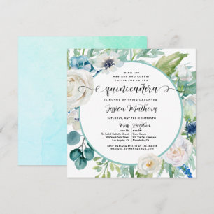 Elegant Aqua en Turquoise Blauwgroen Floral Quince Kaart