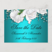 Elegant Aqua en White Rose Bouquet Save the Date Aankondigingskaart (Voorkant)