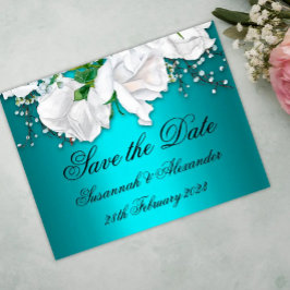 Elegant Aqua en White Rose Bouquet Save the Date Aankondigingskaart
