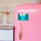 Elegant Aqua en White Roses Wedding Save the Date Magneet