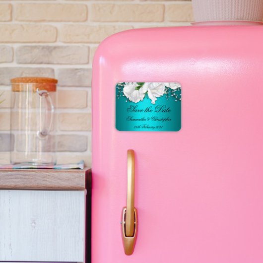 Elegant Aqua en White Roses Wedding Save the Date Magneet