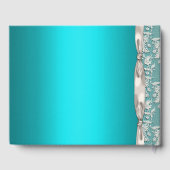 Elegant Aqua en White Satin Ribbon Wedding Gastenboek (Achterkant)