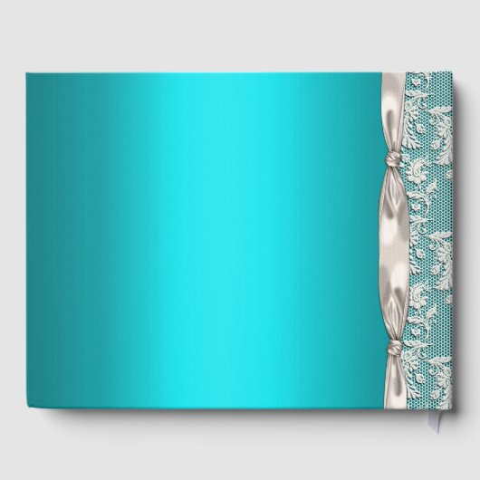 Elegant Aqua en White Satin Ribbon Wedding Gastenboek (Achterkant)