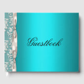 Elegant Aqua en White Satin Ribbon Wedding Gastenboek (Voorkant)