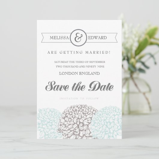Elegant Aqua Floral Save the Date Digital Invite (Staand voorkant)