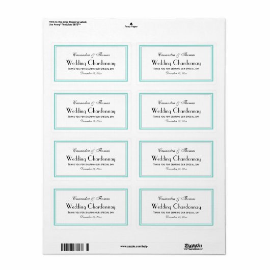 Elegant Aqua Framed H Wine Fles Label (Full Sheet)