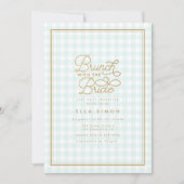 Elegant Aqua Gingham Gold Vrijgezellenfeest Brunch Kaart (Voorkant)