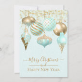 Elegant Aqua Gold Ornamenten Merry Kerstmis Kaart (Voorkant)