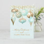 Elegant Aqua Gold Ornamenten Merry Kerstmis Kaart (Staand voorkant)