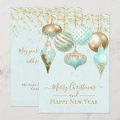 Elegant Aqua Gold Ornamenten Merry Kerstmis Kaart (Voorkant / Achterkant)