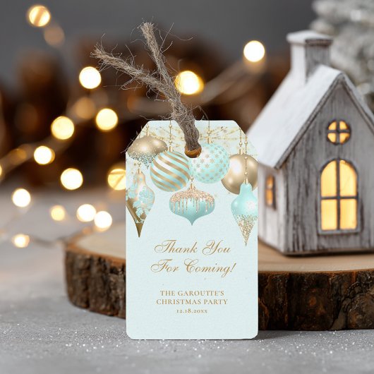 Elegant Aqua Gold Ornaments kerstfeest Cadeaulabel