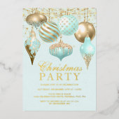 Elegant Aqua Gold Ornaments kerstfeest Folie Uitnodiging (Voorkant)