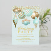Elegant Aqua Gold Ornaments kerstfeest Folie Uitnodiging (Staand Voorkant)