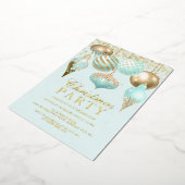 Elegant Aqua Gold Ornaments kerstfeest Folie Uitnodiging (Gedraaid)