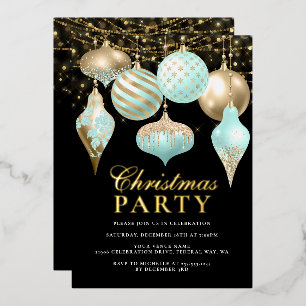 Elegant Aqua Gold Ornaments kerstfeest Folie Uitnodiging