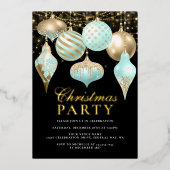 Elegant Aqua Gold Ornaments kerstfeest Folie Uitnodiging (Voorkant)