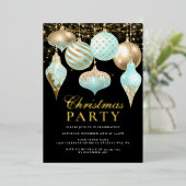Elegant Aqua Gold Ornaments kerstfeest Folie Uitnodiging (Staand Voorkant)