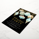 Elegant Aqua Gold Ornaments kerstfeest Folie Uitnodiging (Gedraaid)