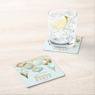 Elegant Aqua Gold Ornaments kerstfeest Kartonnen Onderzetters