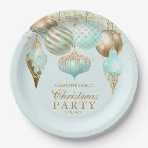 Elegant Aqua Gold Ornaments kerstfeest Papieren Bordje