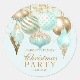 Elegant Aqua Gold Ornaments kerstfeest Ronde Sticker