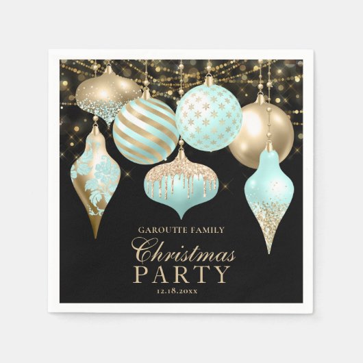 Elegant Aqua Gold Ornaments kerstfeest Servet (Voorkant)