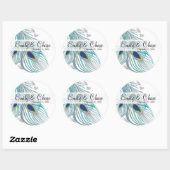 Elegant Aqua Gray 3 Peacock Feathers Wedding Ronde Sticker (Vel)