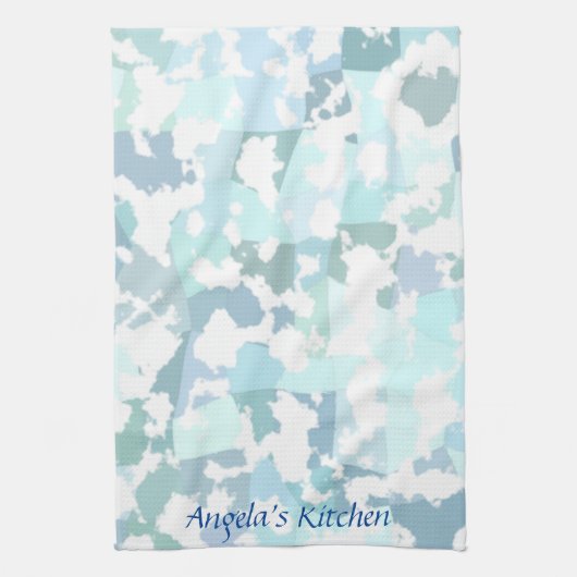 Elegant Aqua Gray en White Abstract Geometric Theedoek (Verticaal)