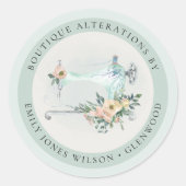 Elegant Aqua Gray Sewing Machine Floral Tailor Ronde Sticker (Voorkant)