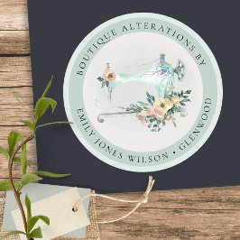 Elegant Aqua Gray Sewing Machine Floral Tailor Ronde Sticker