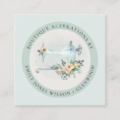 Elegant Aqua Gray Sewing Machine Floral Tailor Sq Vierkante Visitekaartje (Voorkant)