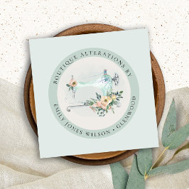 Elegant Aqua Gray Sewing Machine Floral Tailor Sq Vierkante Visitekaartje