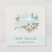 Elegant Aqua Gray Sewing Machine Floral Tailor Vierkante Visitekaartje (Voorkant)