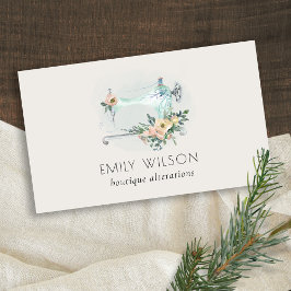 Elegant Aqua Gray Sewing Machine Floral Tailor Visitekaartje