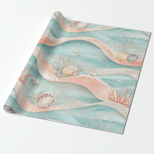 Elegant Aqua Koraal Oceaanpatroon Cadeaupapier