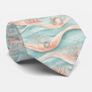 Elegant Aqua Koraal Oceaanpatroon Stropdas
