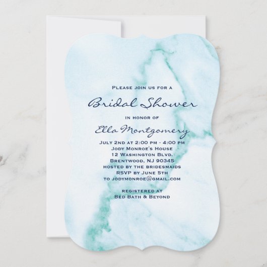 Elegant Aqua Marble Bridal Shower Kaart (Voorkant)