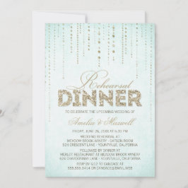 Elegant Aqua met Gold Glitter Rehearsal Dinner Kaart