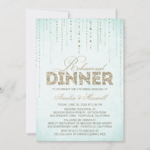 Elegant Aqua met Gold Glitter Rehearsal Dinner Kaart