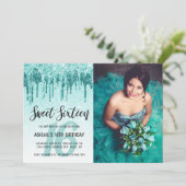 Elegant aqua mint glitter druppelt zoete zestien kaart (Staand voorkant)