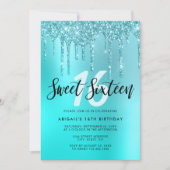 Elegant aqua mint glitter druppelt zoete zestien kaart (Voorkant)