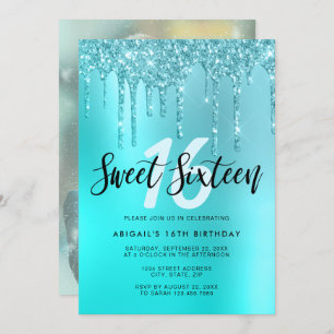Elegant aqua mint glitter druppelt zoete zestien kaart