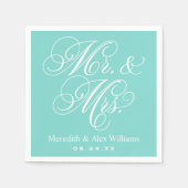 Elegant Aqua Mr en Mrs Script Custom Monogram Servet (Voorkant)