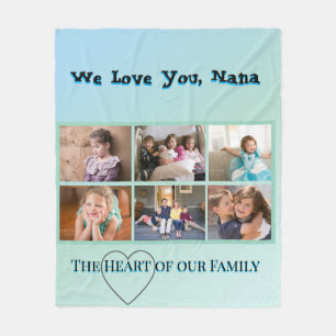 Elegant Aqua Nana 6-foto Hart Collage Fleece Deken