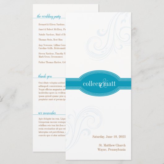 Elegant Aqua-programma, Caroline Wedding Collectie (Voorkant / Achterkant)