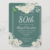 Elegant Aqua Roos Bloemen 80ste Verjaardagsfeest Kaart (Voorkant / Achterkant)