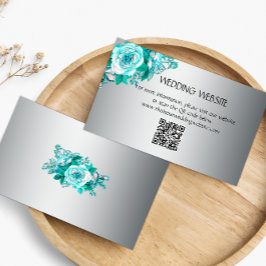 Elegant Aqua Rozen en Silver Wedding Website Informatiekaartje